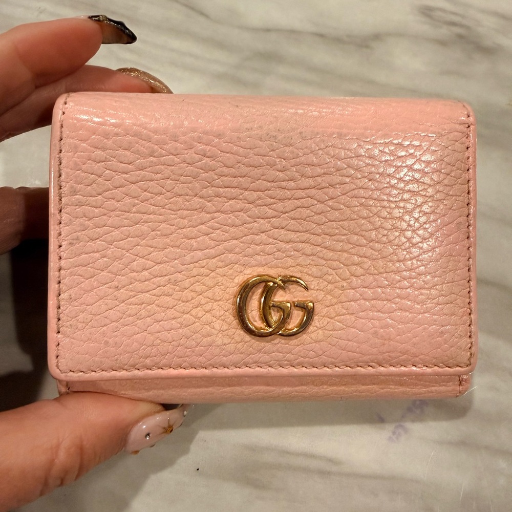 Gucci Pink GG Marmont Pebbled Leather Wallet